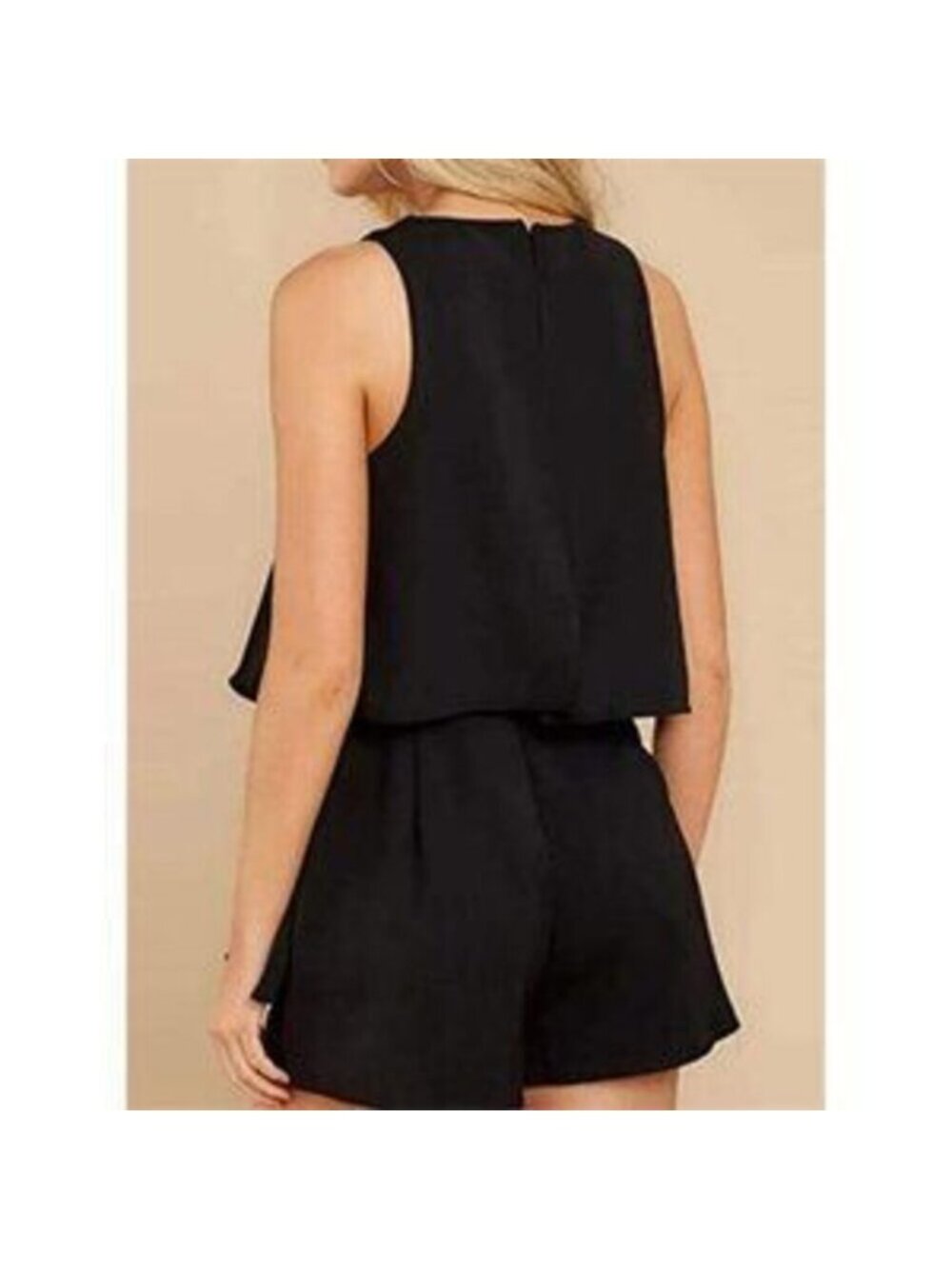 Women's Sleeveless Ruffle Romper Jumpsuit, Black - Picture 2 of 4